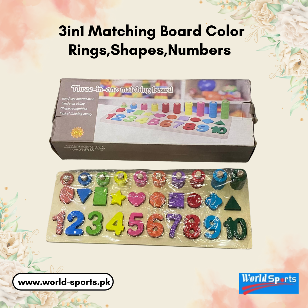 3in1 Matching Board – Color Rings, Shapes, and Numbers Educational Game