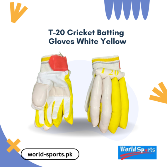 T-20 Cricket Batting Gloves White Yellow – Premium Comfort, Superior Grip, and Stylish Design