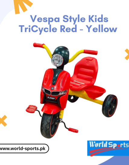 Vespa Style Kids Tricycle Red-Yellow – Stylish & Durable Ride-On Trike with Comfortable Seat & Smooth Wheels